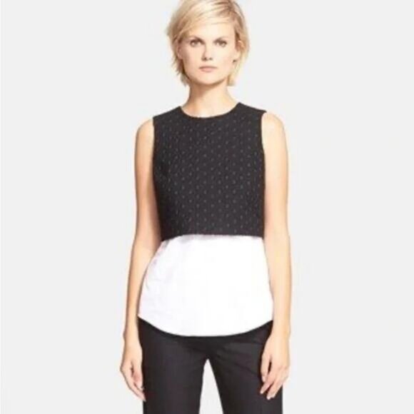 NWT THEORY Yuranda Black Eyelet Tank w/ Convertible Snap Shirt Tail Hem Sz XS - Picture 2 of 7